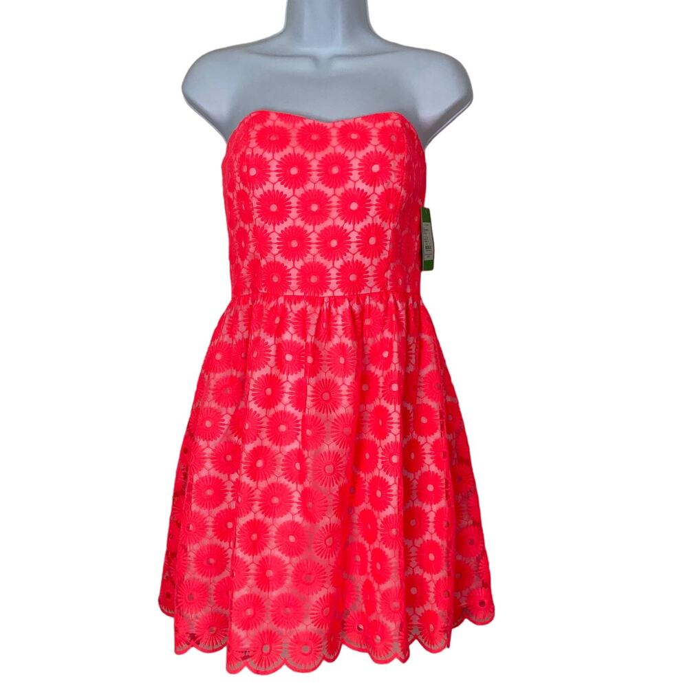 Lilly Pulitzer Peyton Strapless Dress Women's Fiesta Pink Pinwheel Organza 2 NWT